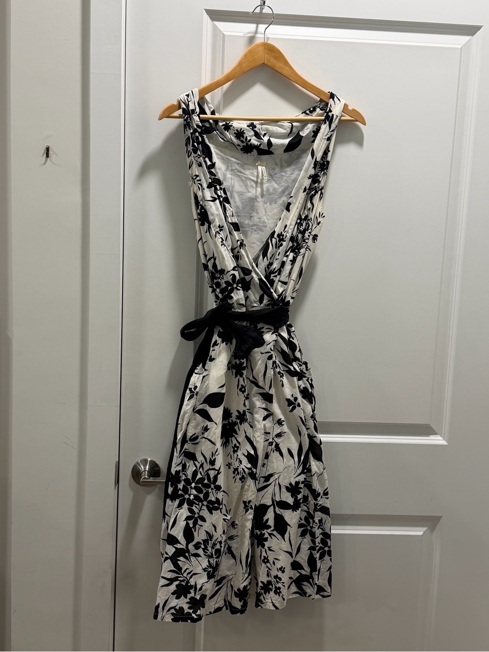 Lapis Black & White Floral Dress with Black Sash